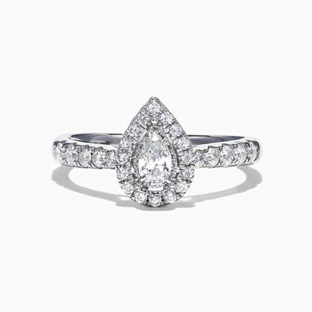 Wedding/Engagement Crystal Clear Shiny Silver Water Drop Diamond Ring,…